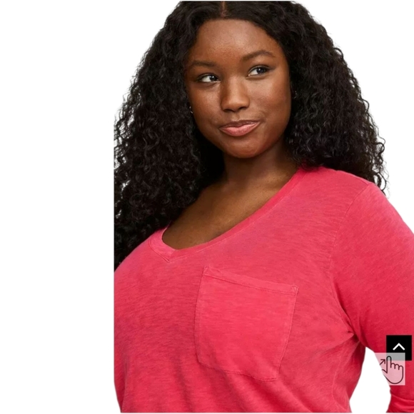 TORTID Plus Size Pretty Pink Heritage Slub V- Neck Pocket LongSleeve Tee 4X - Picture 3 of 11